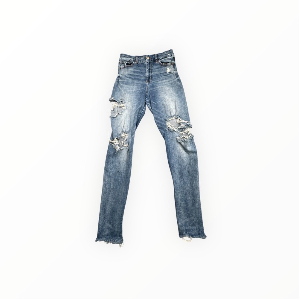 American Eagle Jegging Womens 6 Blue Curvy Super Hi-Rise Distressed Raw Hem Jean